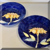 K35. 2 Blue handpainted flower plates. 10” - $12 